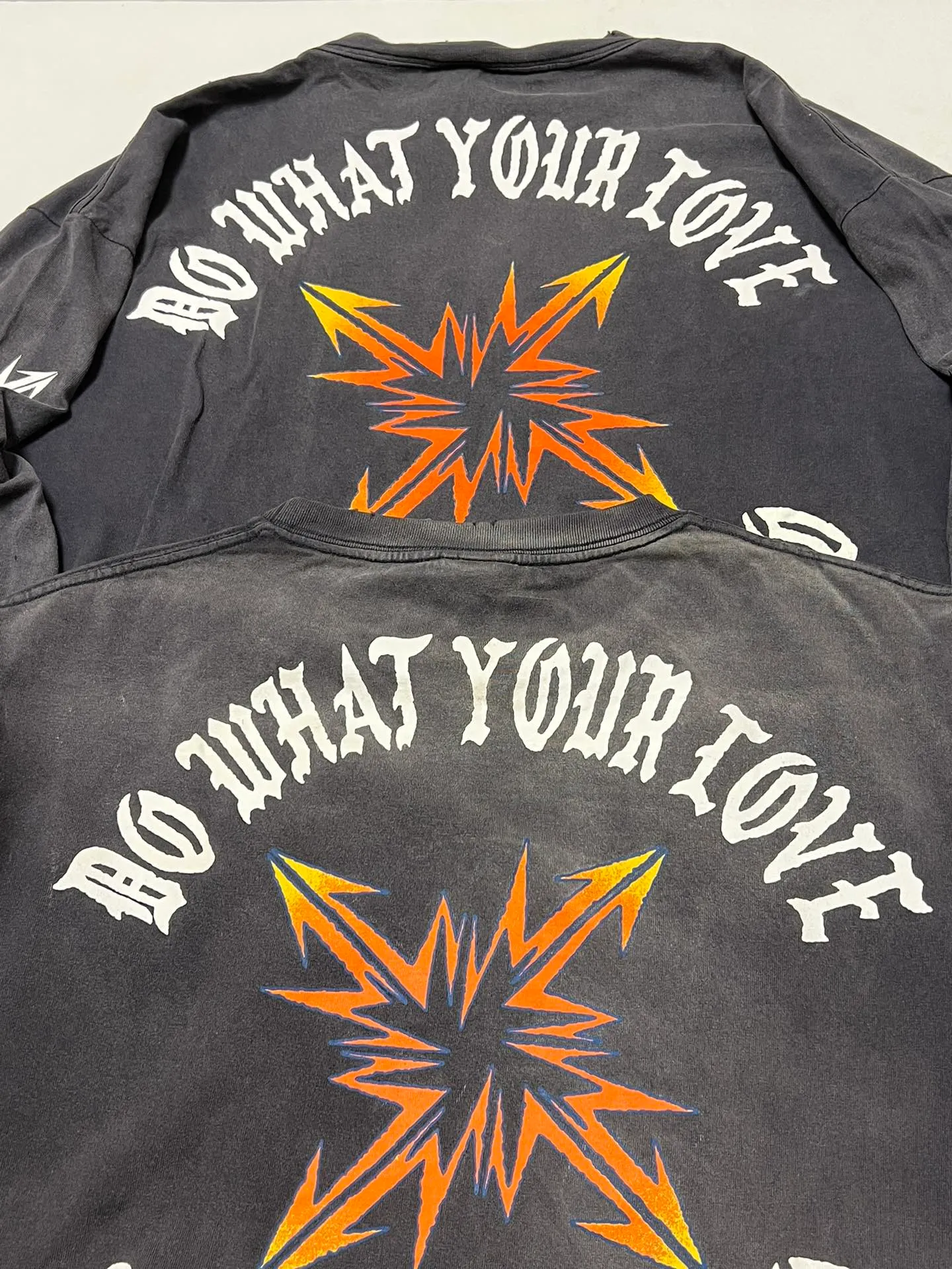 Large goods VS ZP SAINT Mxxxxxx M/AFTER LS_TEE/BLACK flame arrow letter M retro old long tee washed black S-XL
